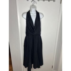 Harlyn Plunging Neckline Fit & Flare Halter Dress Black NEW ~ Size L